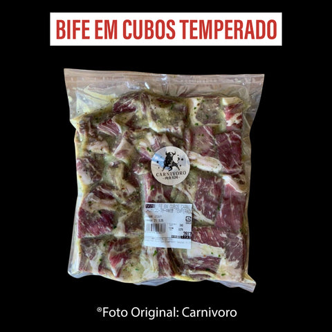 Bife em cubos temperado Carnivoro /Preço por kg com imposto de 8% incluso